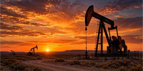 sunrise at oil field