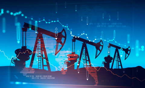 Three oil pumps over blue background