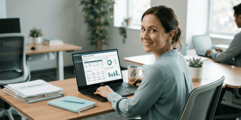woman working on a laptop